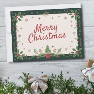 Cartão De Festividades Holly & Snowflakes - Vintage Feliz Natal