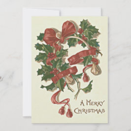 Cartão De Festividades Holly Wishbone Red Ribbon Winterberry
