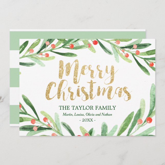 Cartão De Festividades Holly Wreath Natal (Frente/Verso)