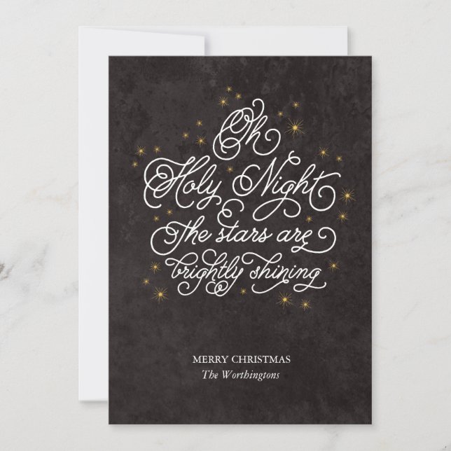 Cartão De Festividades Holy Night Elegant Script Religious Greeting Card (Frente)