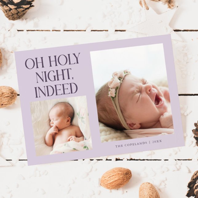 Cartão De Festividades Holy Night Indeed Xmas Purple Birth Announcement (Criador carregado)