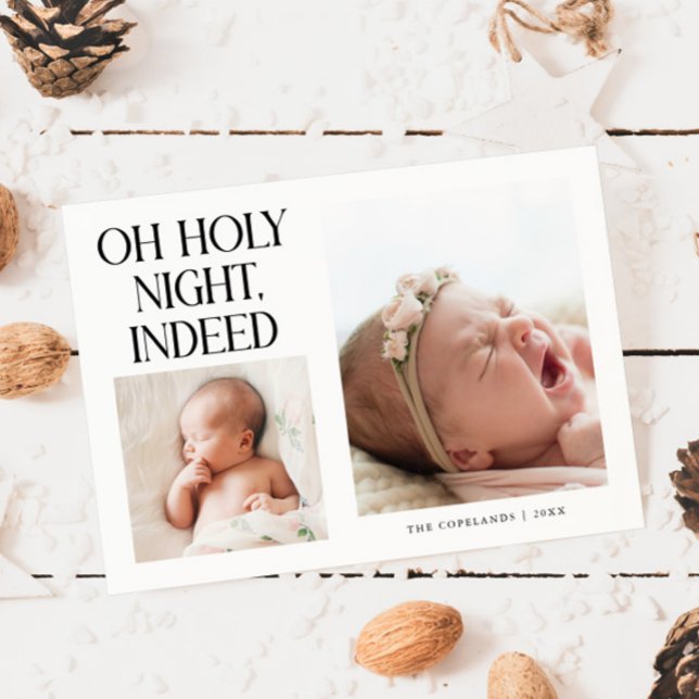 Cartão De Festividades Holy Night Indeed Xmas White Birth Announcement (Criador carregado)