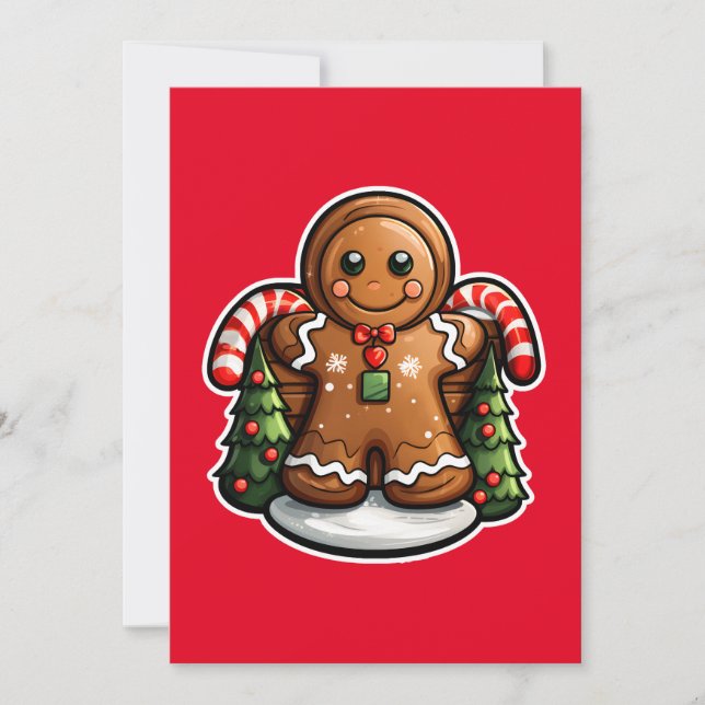 Cartão De Festividades Homem de biscoito de gengibre com bastões de doce (Frente)