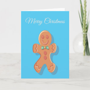 Cartão De Festividades homem de biscoito de gengibre de Natal em azul