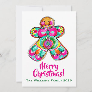 Cartão De Festividades Homem de Biscoito Rosa Natal Boho