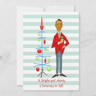 Cartão De Festividades Homem de Natal Vintage de 1950 com Árvore de Natal