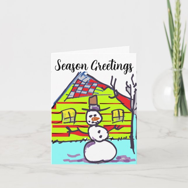 Cartão De Festividades Homem de Neve Lá Fora (Frente)
