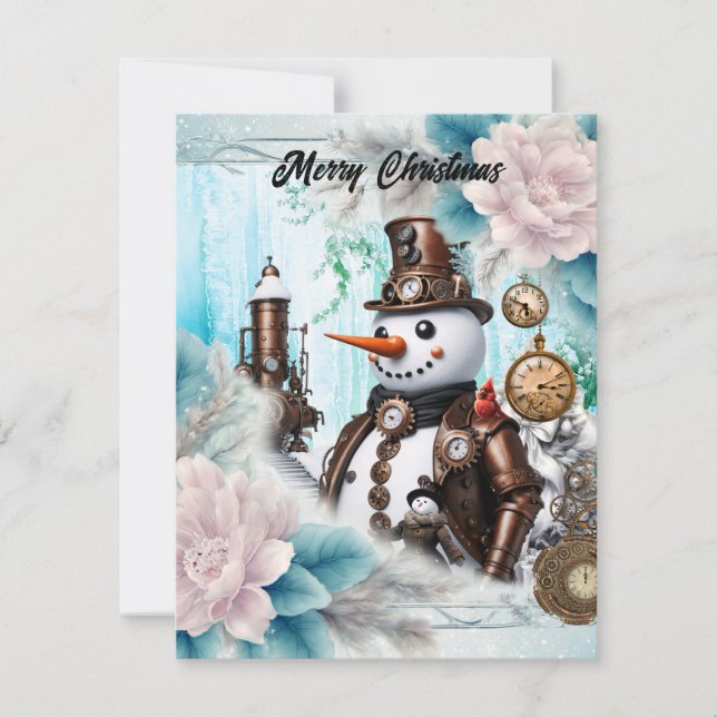 Cartão De Festividades Homem de Neve no Tempo! Steampunk Snowman (Frente)