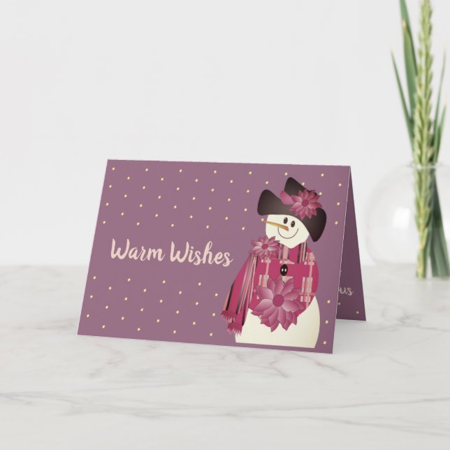 Cartão De Festividades Homem de Neve Rosa e Plum (Frente)
