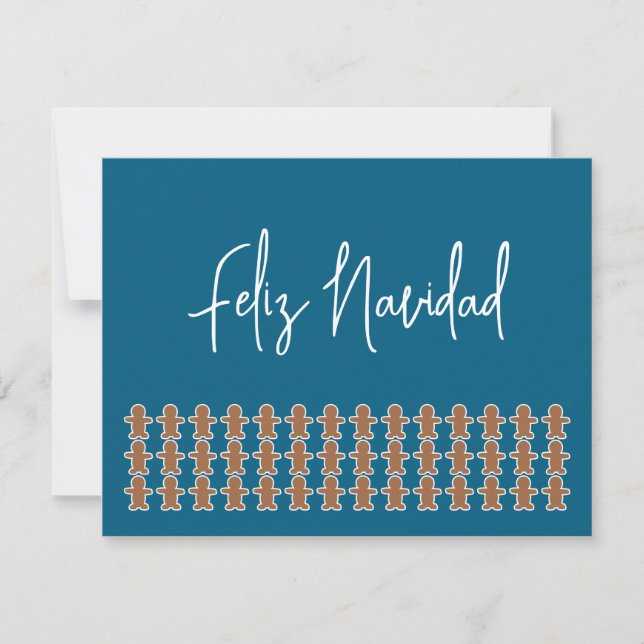 Cartão De Festividades Homens de Pão de Mel em Feliz Natal Azul (Frente)