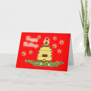 Cartão De Festividades Honey bee happy holidays honey bee apiary buzz