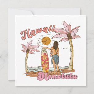 Cartão De Festividades Honolulu Havaí Surf Retrô Praia Tropical
