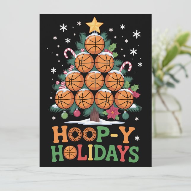 Cartão De Festividades Hoop-y Holidays Basketball Christmas Holiday Sport (Em pé/Frente)