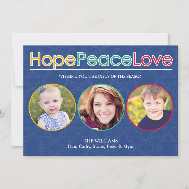 Cartão De Festividades Hope Peace Love Photos Holiday Flat Card (Frente)