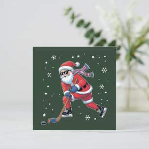Cartão De Festividades Hóquei no Gelo Natal Papai Noel Jogando Esportes n