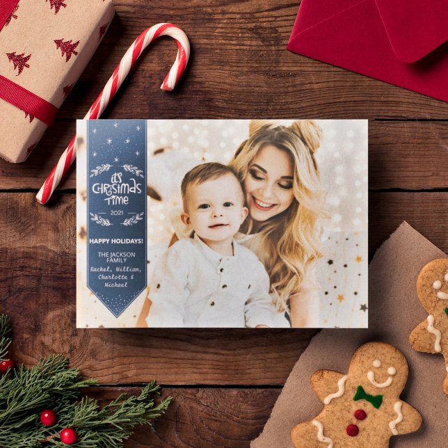 Cartão De Festividades Hora de Natal: Indígo Azul Feliz Feriados (Criador carregado)