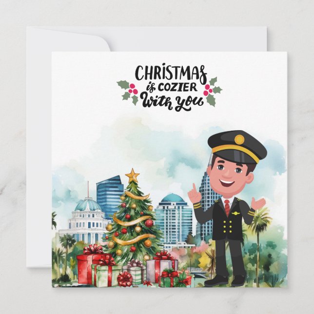 Cartão De Festividades Hora de Natal piloto na Flórida (Frente)