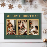 Cartão De Festividades Horário de Natal Clássico Minimalista Três Foto<br><div class="desc">Este clássico e minimalista cartão verde de natal com três fotos, apresenta um design moderno e minimalista que é elegante e simples. Quer você prefira uma aparência clássica e tradicional ou um estilo mais contemporâneo, com tipografia de ouro em fundo verde, você encontrará a carta perfeita para celebrar a temporada....</div>