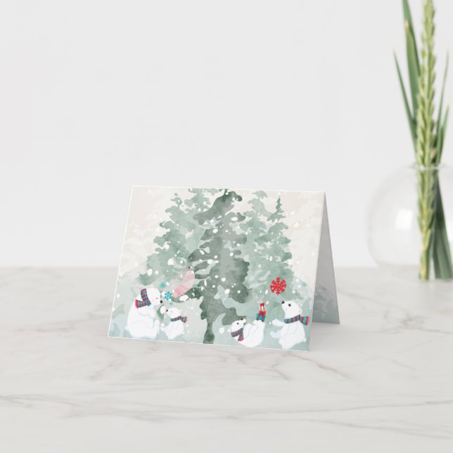 Cartão De Festividades Horário de Natal com Ursos Polares (Frente)