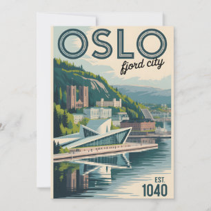 Cartão De Festividades Horizonte de Oslo Noruega Paisagem Urbana Retro Vi