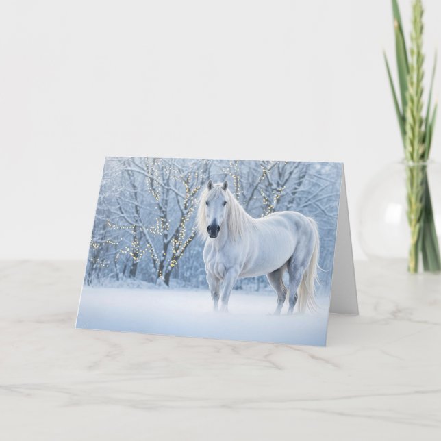 Cartão De Festividades Horse in Snow with Lights Holiday Christmas (Frente)