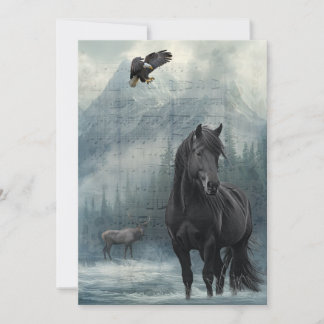 Cartão De Festividades Horse Wildlife Winter Watercolor