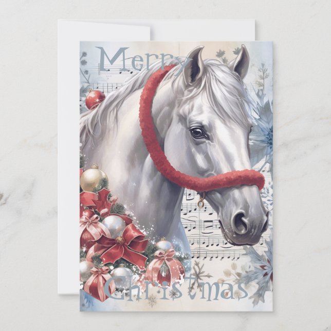 Cartão De Festividades Horse Winter Christmas Watercolor (Frente)