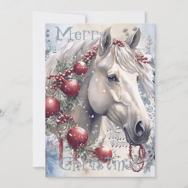 Cartão De Festividades Horse Winter Christmas Watercolor (Frente)