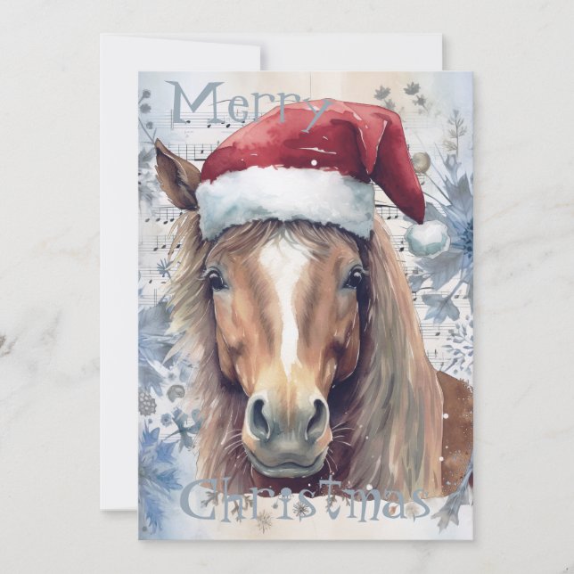 Cartão De Festividades Horse Winter Christmas Watercolor (Frente)
