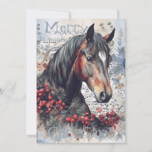 Cartão De Festividades Horse Winter Christmas Watercolor