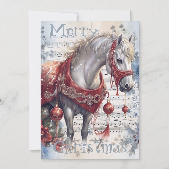 Cartão De Festividades Horse Winter Christmas Watercolor (Frente)