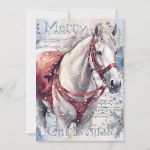Cartão De Festividades Horse Winter Christmas Watercolor