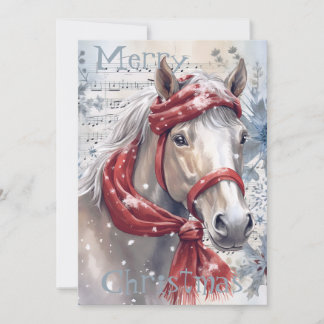 Cartão De Festividades Horse Winter Christmas Watercolor