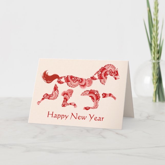 Cartão De Festividades Horse Zodiac Cream Chinese New Year Card (Frente)