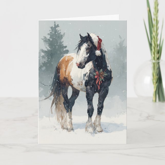 Cartão De Festividades  Horsey Christmas Greeting Card  (Frente)