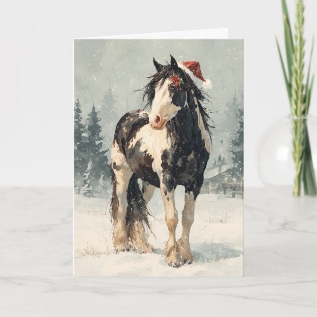 Cartão De Festividades  Horsey Christmas Greeting Card  (Frente)