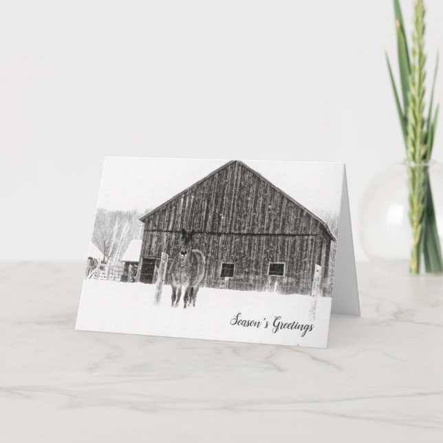 Cartão De Festividades Horso de Natal Equestre Monocromático (Frente)