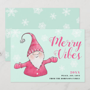 Cartão De Festividades Hortelã Verde Rosa Bonito Gnome Alegria Natalina N