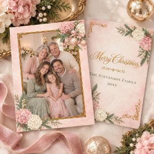 Cartão De Festividades Hortênsia Rosa e Branca Foto Natal Herança