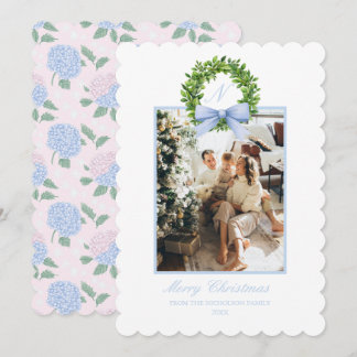 Cartão De Festividades Hortênsias Rosa Azul Grandmillennial do Sul
