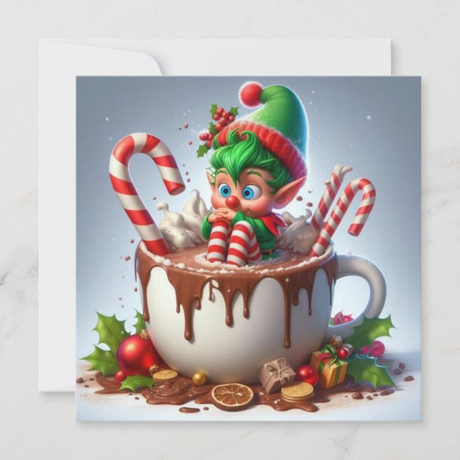 Cartão De Festividades Hot coco Flat Holiday Card (Frente)