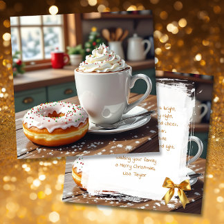 Cartão De Festividades Hot Cocoa and Christmas Donuts Festive Poem