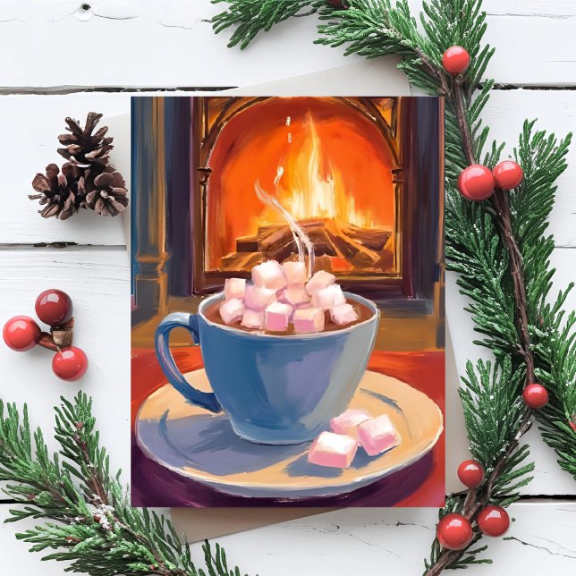 Cartão De Festividades Hot Cocoa Winter Fireplace (Criador carregado)