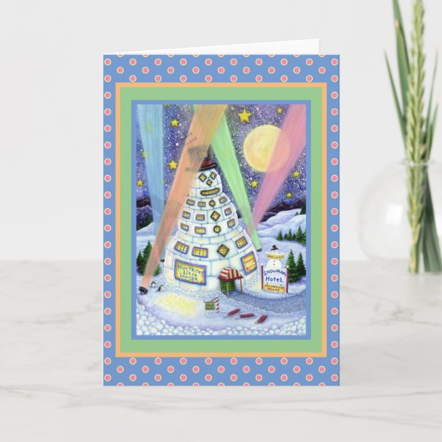 CARTÃO DE FESTIVIDADES HOTEL DO HOMEM DE NEVE ENGRAÇADO, PENGUIM DAS LUZE (Frente)