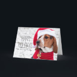 Cartão De Festividades Hound dog wearing a winter coat and a Christmas<br><div class="desc">Hound dog in Christmas hat</div>