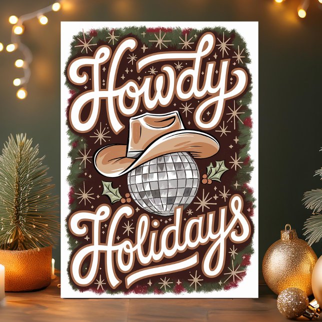 Cartão De Festividades Howdy Holidays Western Cowboy Ball Natal (Criador carregado)