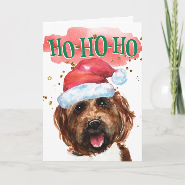 Cartão De Festividades Howlidays Engraçados Labradoodle Santa (Frente)