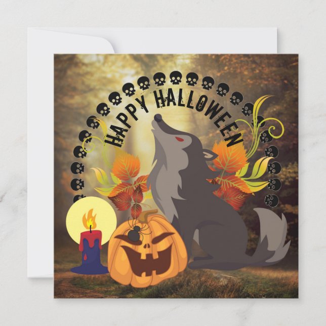 Cartão De Festividades Howling Happy Halloween Spooky Autumn (Frente)