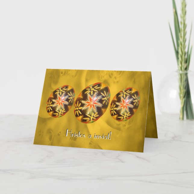 Cartão De Festividades Hristos um inviat! Ovo pintado Greeting1 romeno (Frente)