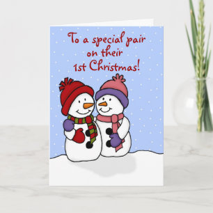 Cartão De Festividades Hugging snowmen twins Christmas card